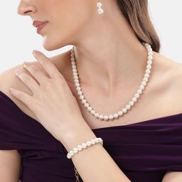 DressBerry White Pearls Long Necklace Bracelet & Earrings Jewelry Set-picture-45