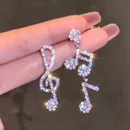 BEYTER Sterling Silver Rhinestone Studded Contemporary Shaped Drop Earrings-image-46