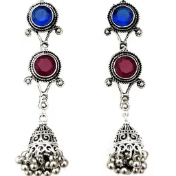 Yash Jewels Emporiums Silver-Plated Stones Studded and Beads Beaded Dome Shape Jhumka-image-60
