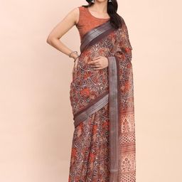 KALINI Floral Printed Zari Saree-image-82