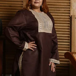 Instafab Plus Women Plus Size Yoke Design Kurta with Trousers-picture-6