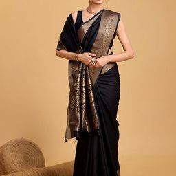 House of Pataudi Solid Woven Design Zari Pure Silk Kanjeevaram Saree-image-20