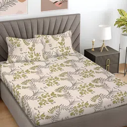 Myntra Elegant Homes Beige & Green Floral 300 TC Double King Bedsheet Set-2.5 m X 2.25 m-image-20