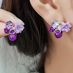 FIMBUL Elegant Artificial Stones Floral Shaped Studs image 3
