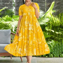 ODD BY chansi TRENDZ Floral Printed Gathered or Pleated Puff Sleeve Fit & Flare Midi Dress-picture-3