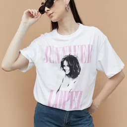 Ginger by Lifestyle Women Graphic Printed Oversized Cotton T-shirt-image-5
