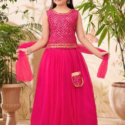 Muhuratam Girls Pink Embellished Lehenga & Blouse With Dupatta-picture-9