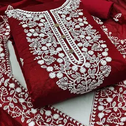 SAINOOR Floral Embroidered Semi-Stitched Dress Material-picture-16