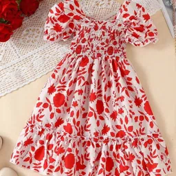 Kidotsav Girls Floral Printed Puff Sleeve Fit & Flare Dress-picture-46