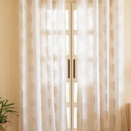 HOMEMONDE White & Gold-Toned Set of 2 Floral Sheer Long Door Curtain-image-84