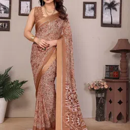 KALINI Floral Poly Georgette Block Print Saree-image-65