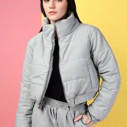 Kaali Peeli Women Solid Insulator Crop Winter Puffer Jacket-17