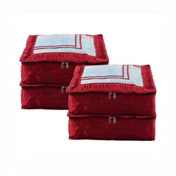 Aura Maroon & Transparent 4 Pieces Frill Top Window Satin Saree Bag Organisers-26
