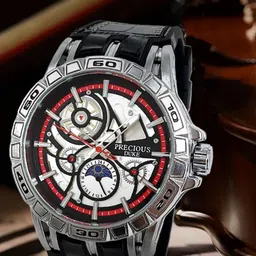 Precious Duke Men Skeleton Dial & Leather Straps Analogue Watch PD_897248815884_Red_88-picture-6