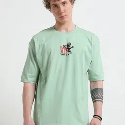 QUCO Typography Printed Round Neck Drop Shoulder Puff printed Oversized T-shirt-picture-0