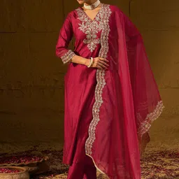 Indo Era Women Ethnic Motifs Embroidered Regular Sequinned Liva Kurta with Trousers & With Dupatta-picture-42