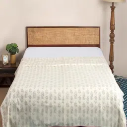 Fabindia Gulbagh Cream-Coloured & Green Hand Block Floral Printed AC Room Single Bed Dohar-16