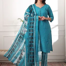 Virah Fashion Women Ethnic Motifs Printed Regular Pure Cotton Kurta with Trousers & With Dupatta-picture-34