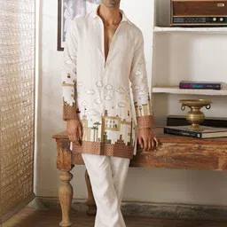 KALPRAAG Embroidered Regular Thread Work Linen Kurta with Trouser-image-44