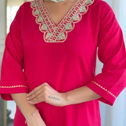 KALINI Women Embroidered Regular Sequinned Kurta with Trousers & With Dupatta image 3
