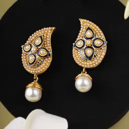 adwitiya collection Adwitiya Gold-Plated Artificial Beads Beaded Contemporary Shaped Drop Earrings-picture-28