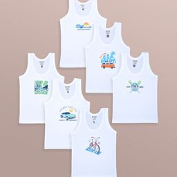Revvo Junior Boys Pack Of 6 Printed Pure Cotton Basic Vests RJV-101-36