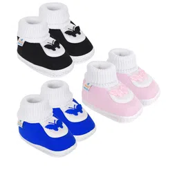 NESKA MODA 0 To 6 Months Baby Boy & Girls 3 Pair Set Cotton Butterfly Newborn Skin-Friendly Booties-image-7
