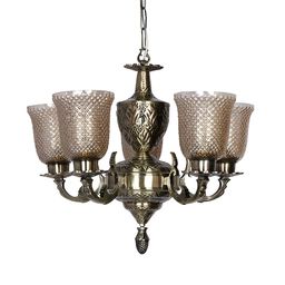 Fos Lighting Gold-Toned & Brown Textured Bell Shaped 5-Light Chandelier Ceiling Lamp-12