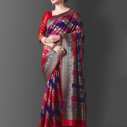 Quelea Floral Printed Zari Pure Silk Banarasi Saree-image-33