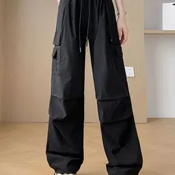 KPOP Women Solid Original Regular Fit Mid-Rise Cargos Trousers-picture-37