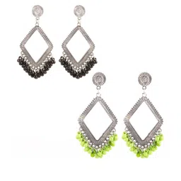 Combo Silver Oxidize Black & Light Green Earrings for Girls-image-80
