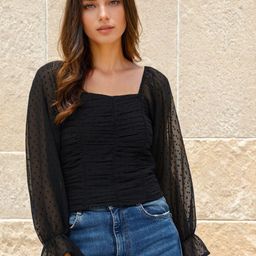 Stylecast X Slyck Self Design Pattern Square Neck Regular Sleeves Crop Top-image-30
