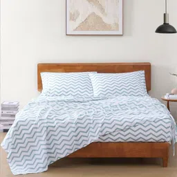 LANE LINEN Blue & White Striped 144 TC Single Bedsheet with 1 Pillow Covers-image-86