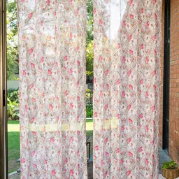 URBAN SPACE Grey & Pink Set of 2 Floral Sheer Long Door Curtain-4