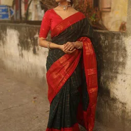 BlueRang Woven Design Zari Silk Blend Banarasi Saree With Blouse-image-71