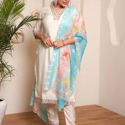 FOXENT Women Ethnic Motifs Embroidered Pure Cotton Kurta With Trousers & Dupatta-picture-23