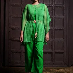 Shades of Sabi Leheriya Printed Round Neck Top With Trouser & Cape Co-Ords-picture-17