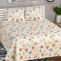 VAS COLLECTIONS Kingston Cream-Coloured Floral Cotton 210 TC King Bedsheet Set-2.74x2.74m-picture-10