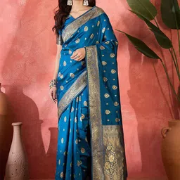 SHADOW & SAINING Ethnic Motifs Zari Silk Blend Banarasi Saree-picture-41