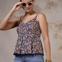 Nayo Women Printed Shoulder Straps Cotton Peplum Top-picture-39