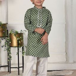 Cutiekins Boys Geometric Printed Band Collar Kurta with Pyjamas-picture-1