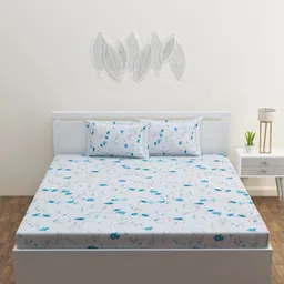 HAPPY HUES Blue & White Floral 180 TC King Bedsheet with 2 Pillow Covers-image-80