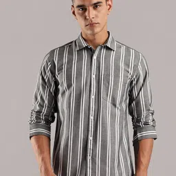 Guns & Sons Men Classic Regular Fit Spread Collar Vertical Striped Cotton Casual Shirt-image-89