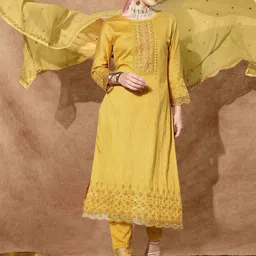 Sangria Women Floral Embroidered Kurta with Trouser & Dupatta-picture-15