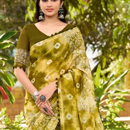 KALINI Tie and Dye Block Print Saree with Blouse Piece-picture-5