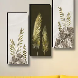 Aura Green & White 3 Piece Wood Floral and Botanical Wall Paintings-image-11