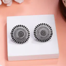 Anouk German Silver Plated Traditional Oxidised Circular Studs-2