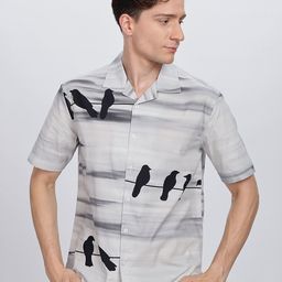 Eszett Men Conversational Printed Cuban Collar Pure Cotton Casual Shirt-image-46