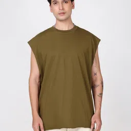 Bene Kleed Solid Sleeveless Round Neck Oversized Pure Cotton T-Shirt-picture-54