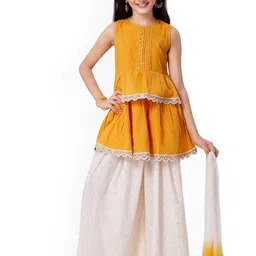 MASTARANG Girls Embroidered Pure Cotton Kurti With Palazzos And Dupatta-picture-27